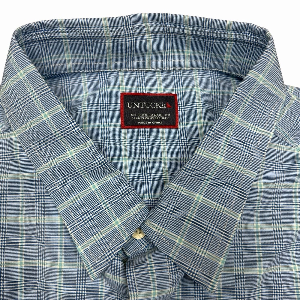 Untuckit Performance Shirt Men 3XL XXXL Blue Plaid Button Up Long Sleeve Stretch